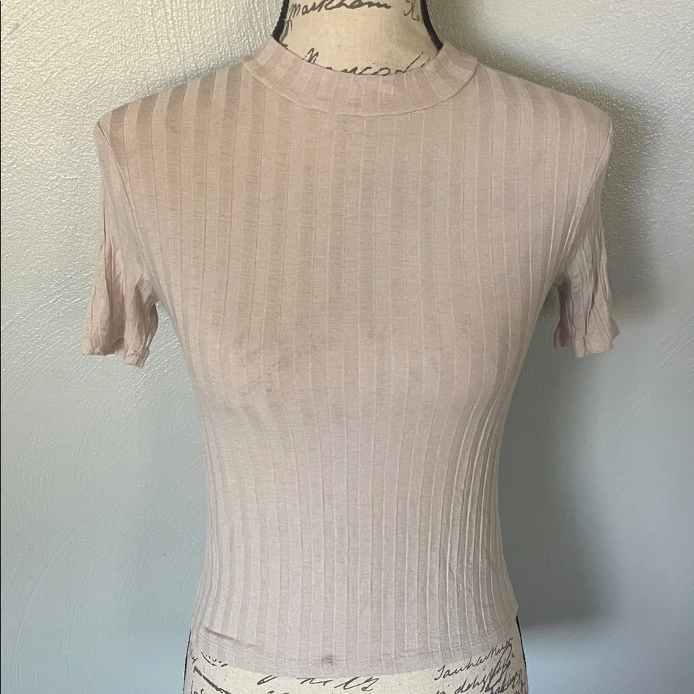 Elegant Beige Ribbed Women's Top